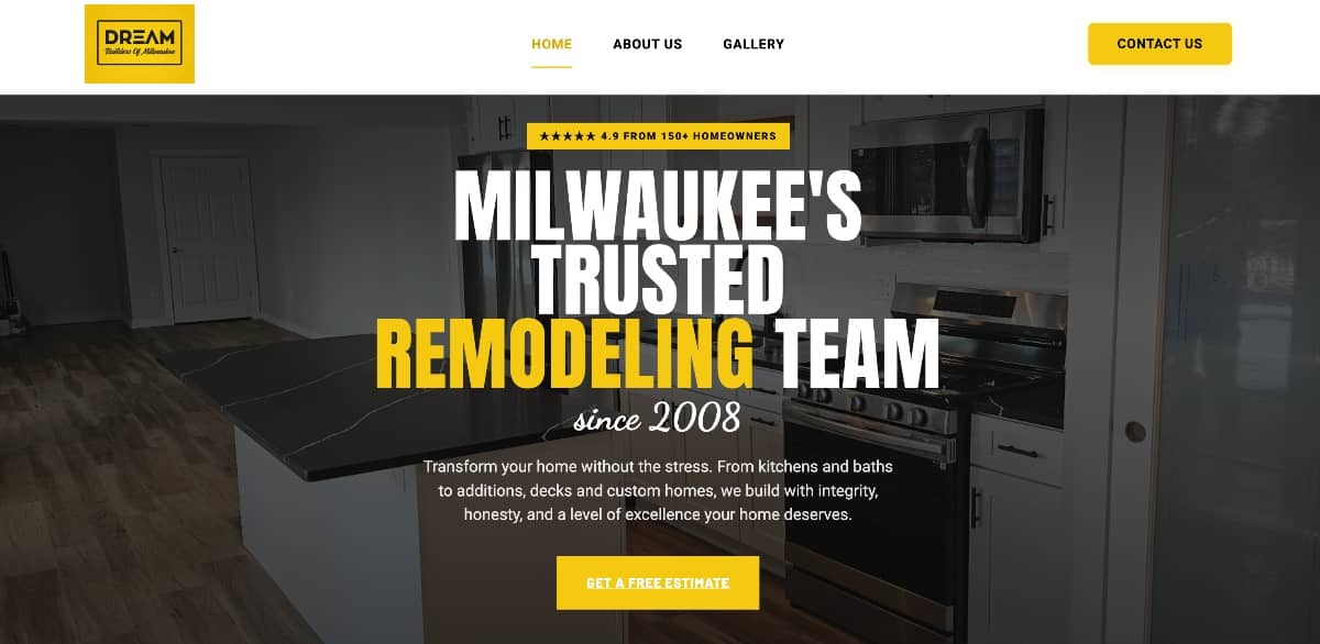 Dream Builders of Milwaukee website shown on a desktop