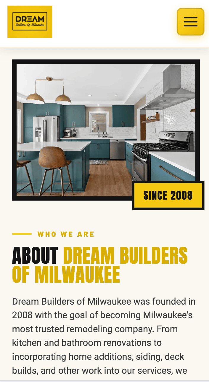 Dream Builders of Milwaukee website shown on a phone