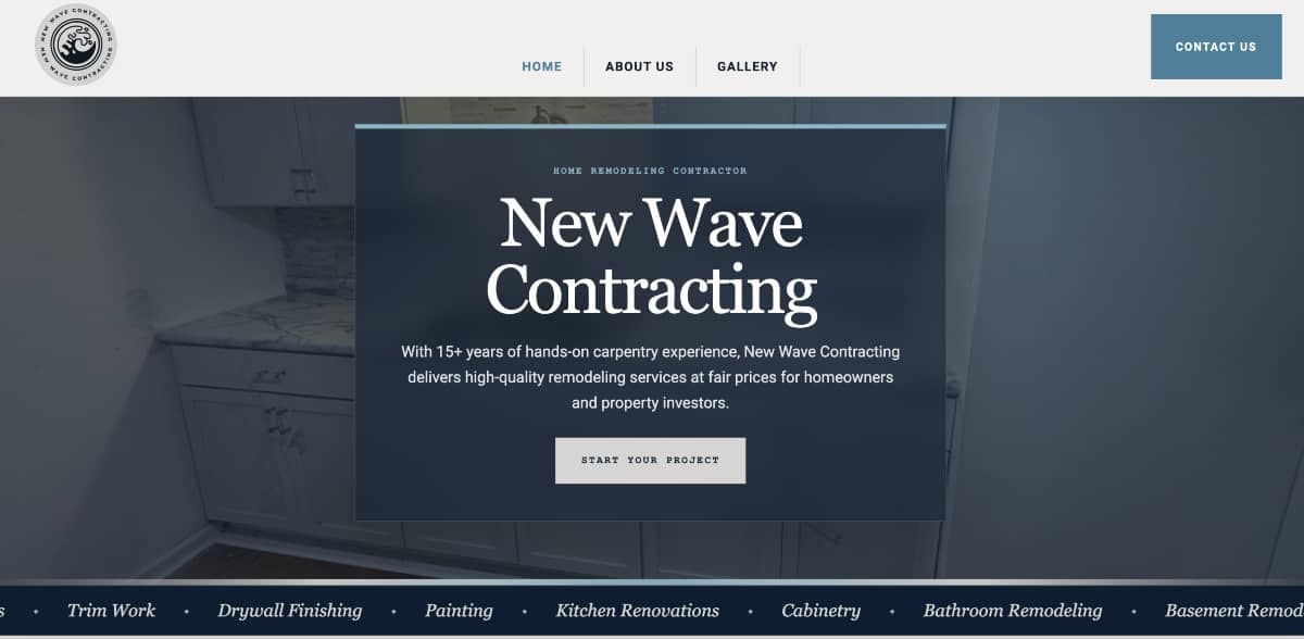 New Wave Contracting website shown on a desktop